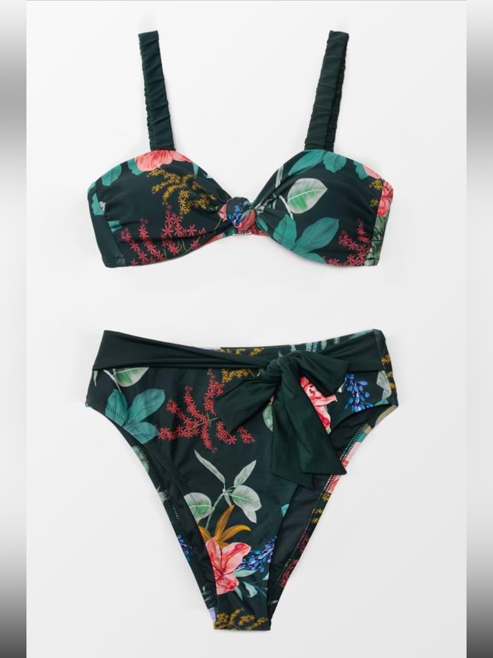 Cupshe Dark Green Floral Bikini Set